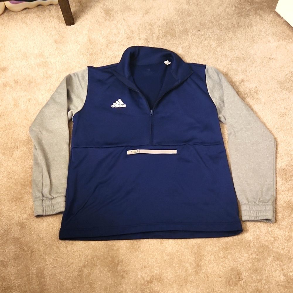 Adidas Men's Dark Blue & Gray Quarter Zip Pullover w/ Inner Fleece Lining Size L